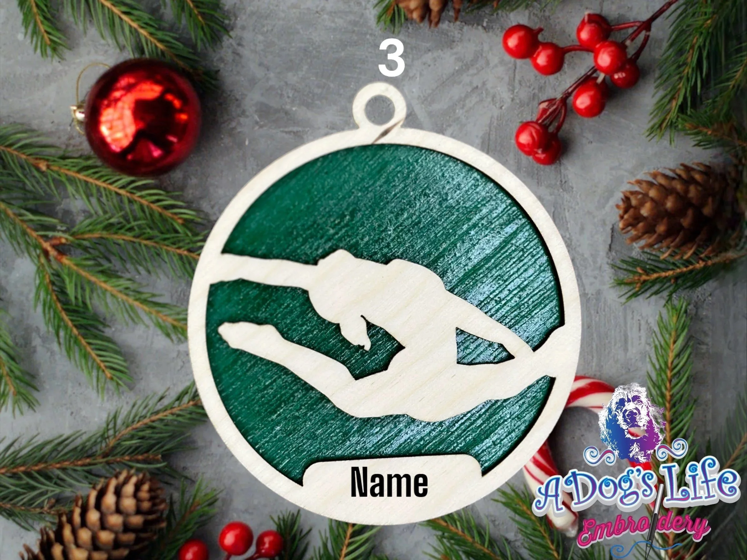 Women's Gymnastics choice 3 - Pose showing a split Arch Jump on a green background