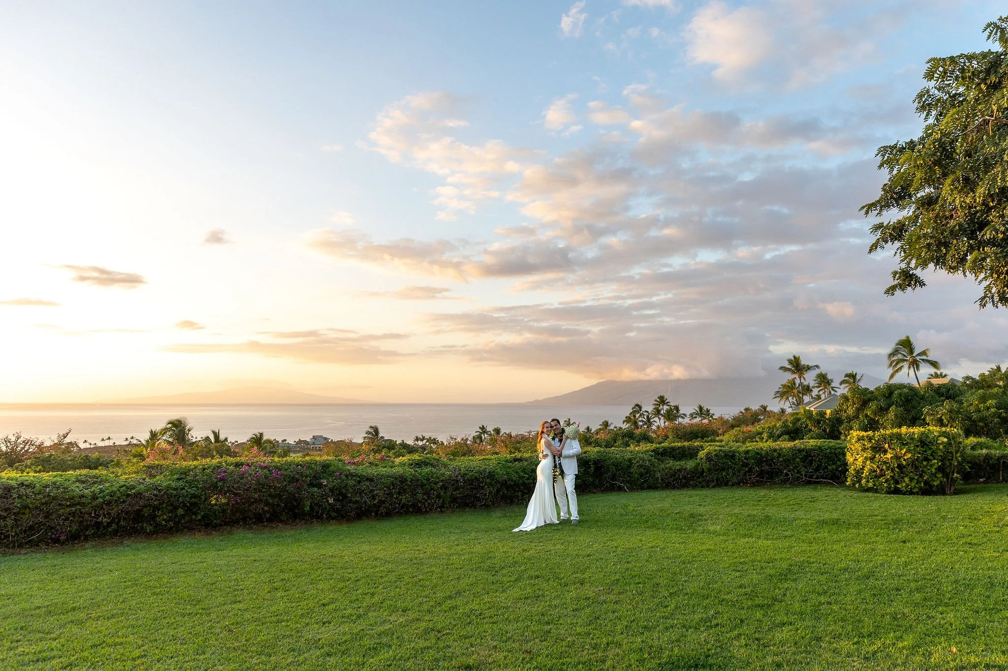 Wailea, Maui Wedding Photography at Hotel Wailea with views towards mountains and ocean, Hawaii bridal photography gallery collection.