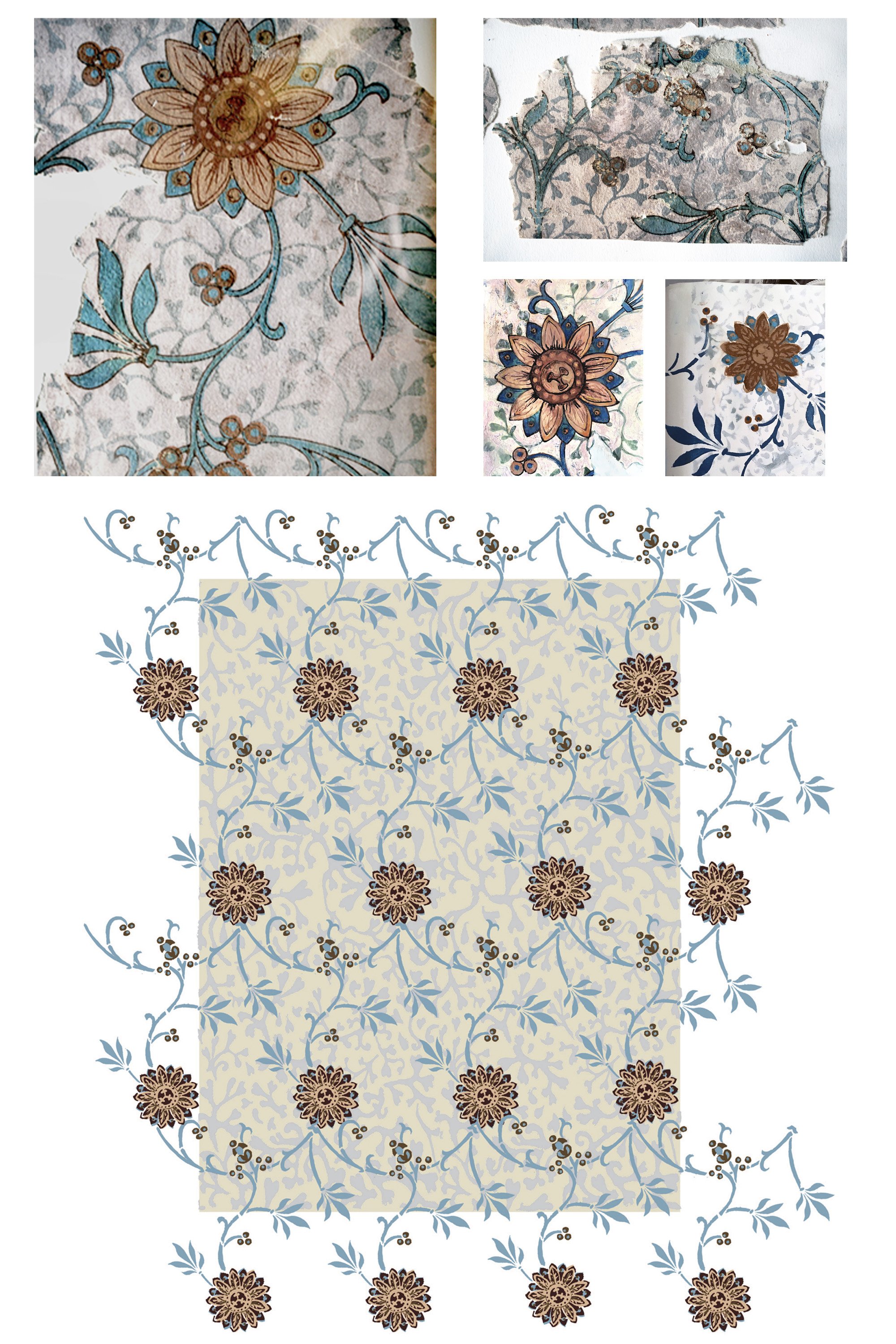 reconstruction of how I imagine wallpaper might have looked, completed as a seamless repeating pattern