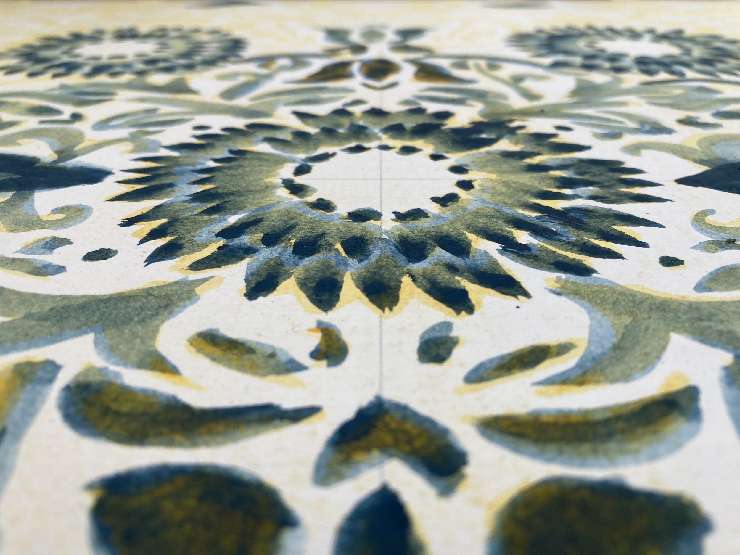 Sketchbook page, watercolour damask idea