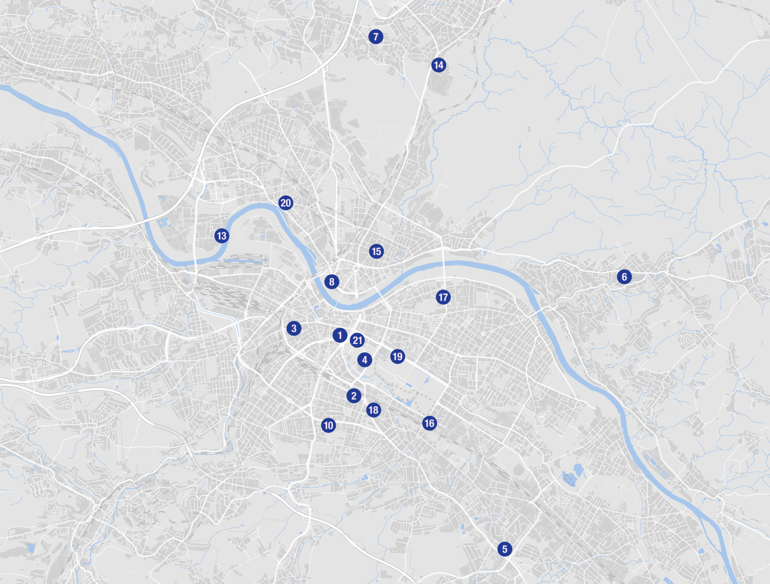 Kartenansicht der Landeshauptstadt Dresden mit den blindFind Standorten