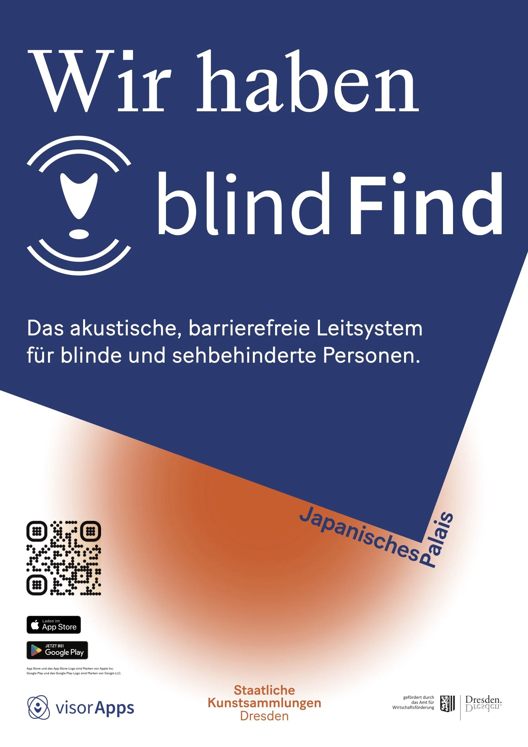 Plakat: Aushang Japanisches Palais, Dresden: "Wir haben blindFind"