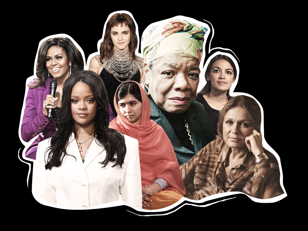 Collage of seven women of diverse backgrounds, some in professional attire, with a black background.