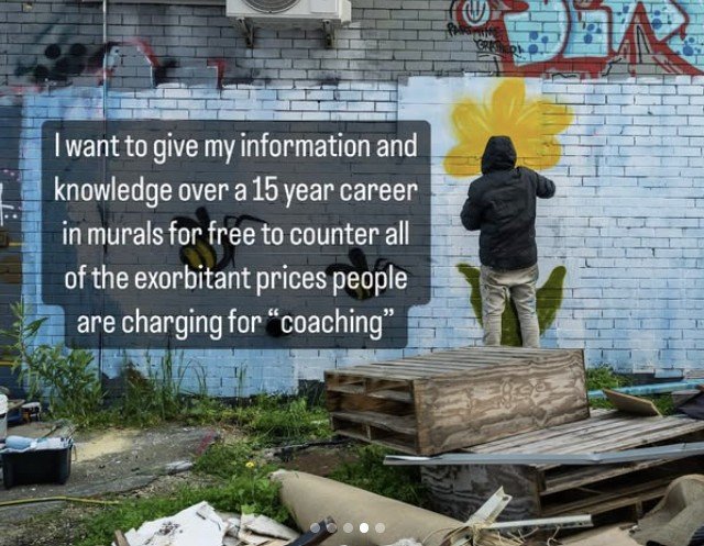 an Instagram post from an artist offering to support other artists for free.