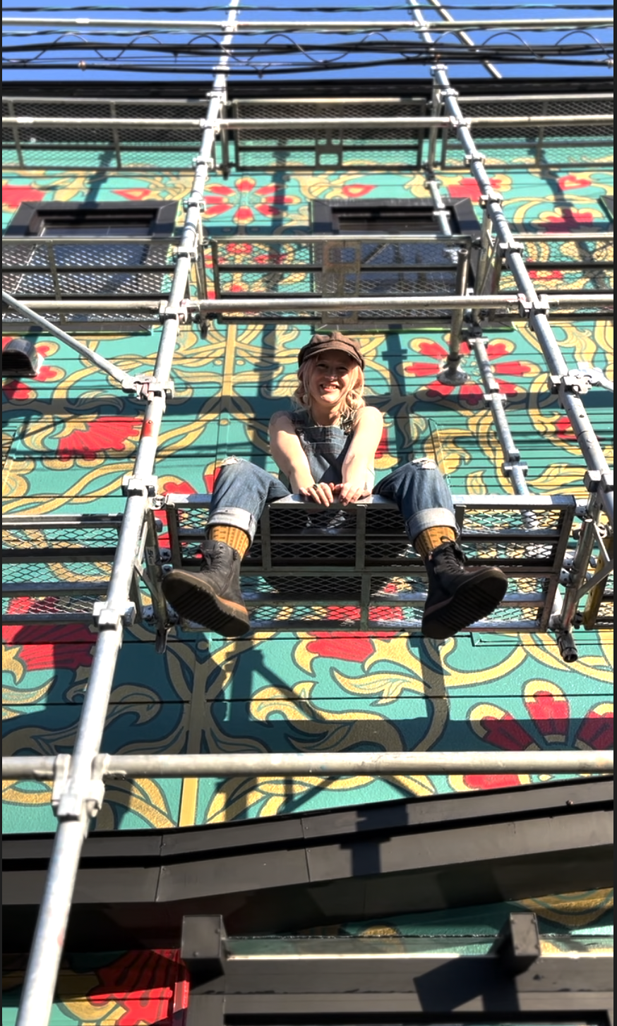 Giant mural painted on the front of a property in Japan by Elizabeth. It made the British Vogue publication in 2024