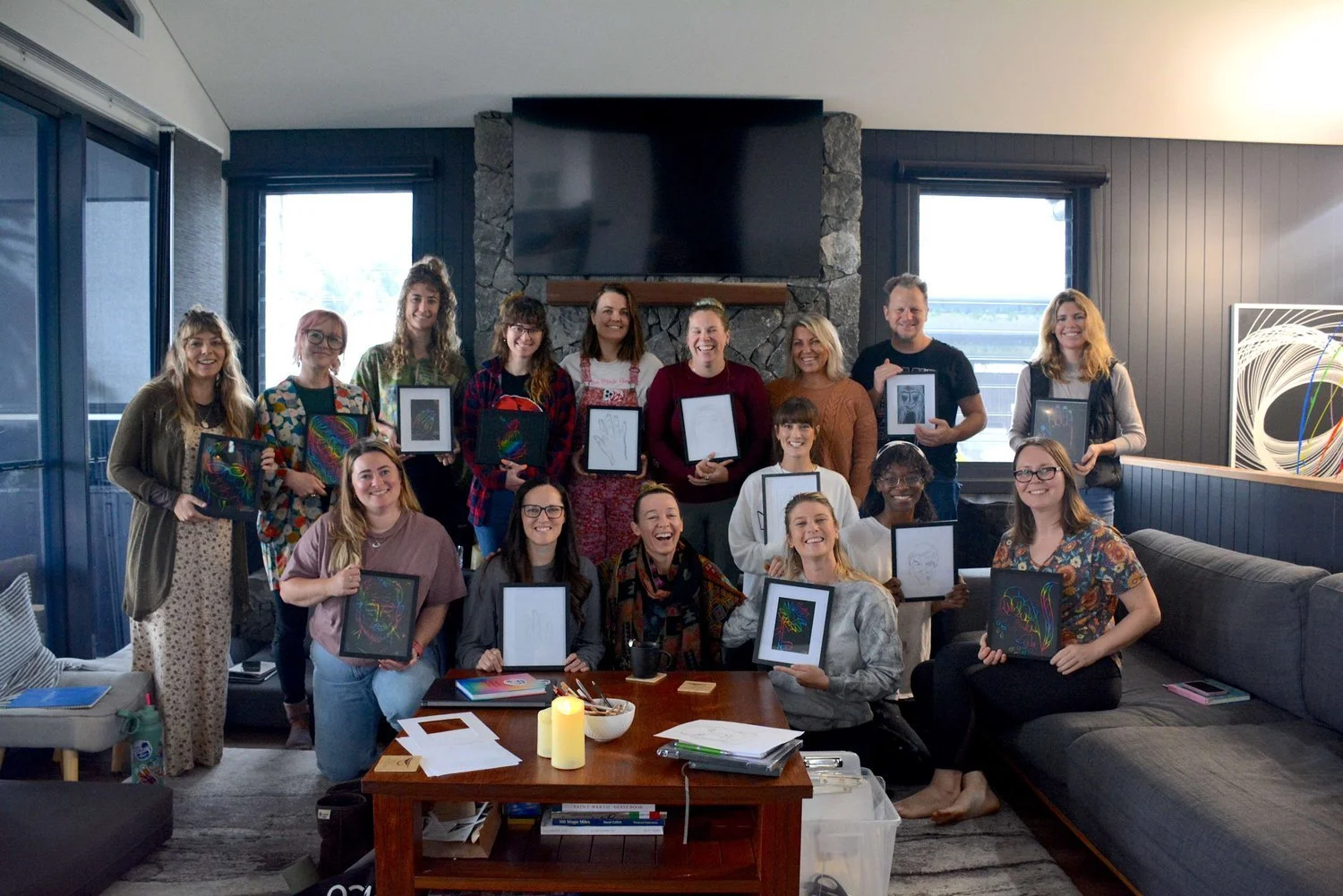 group photo of artist showing their work