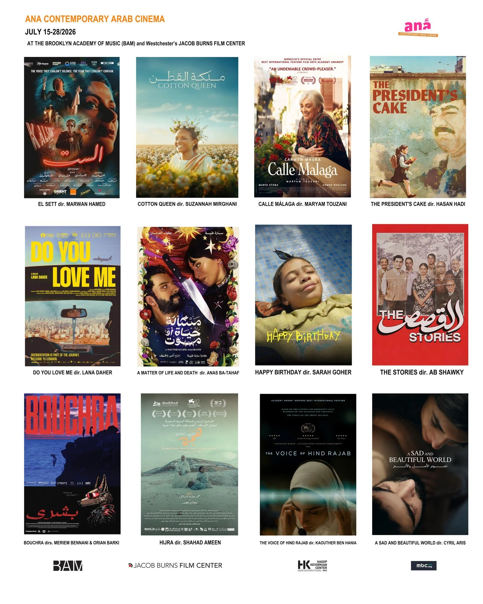 Summer is here. And so are we. 🎬
 
Twelve films. Reunions. Revelations. Possibly conversations with strangers?
 
ANA Contemporary Arab Cinema 2026 &mdash; July 15&ndash;23 @bamfilmbrooklyn and July 22&ndash;28 @jbfc_pville.
 
El Sett &middot; Cotton
