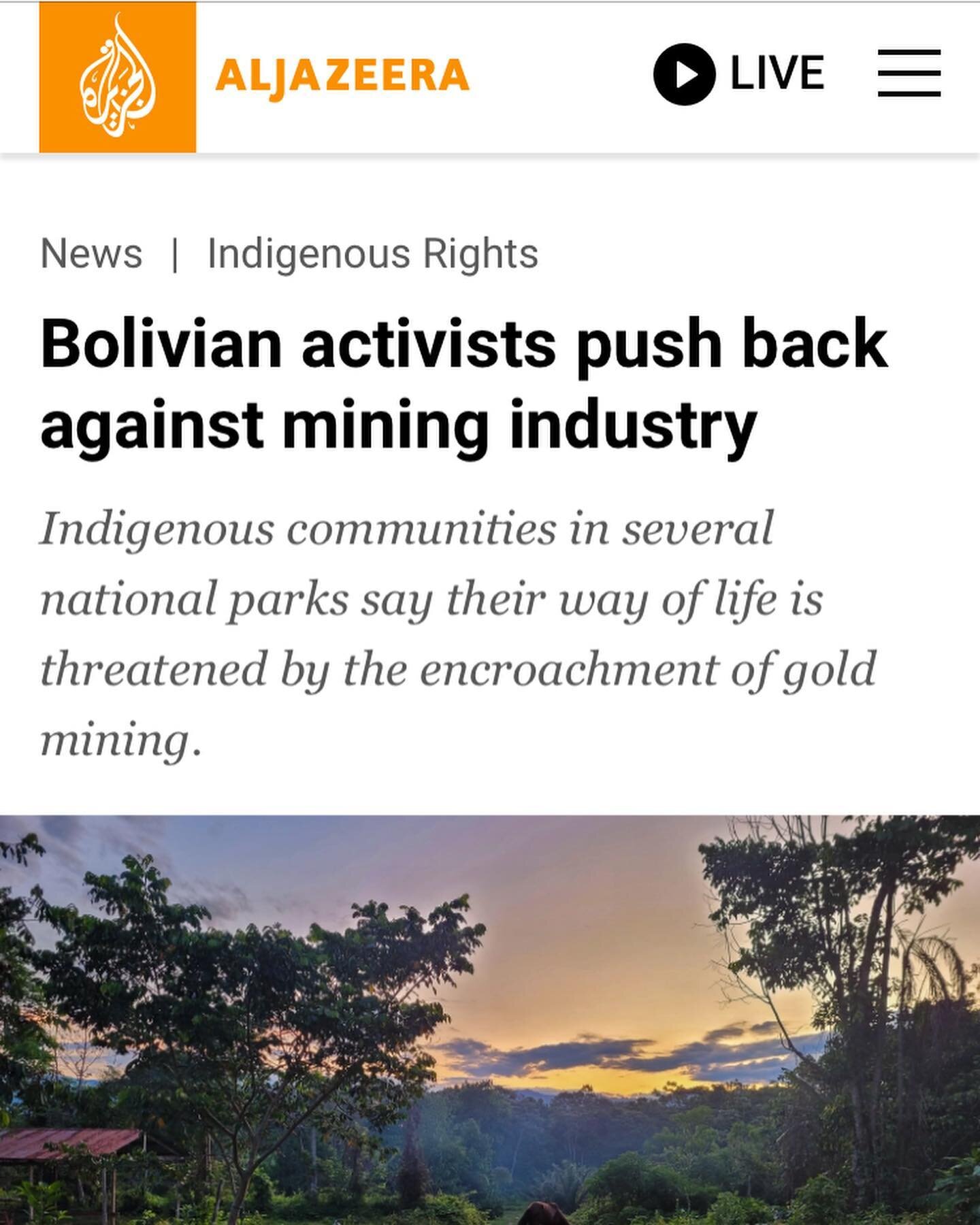 Very proud to have co-authored this article for @aljazeeraenglish which has just been published. It covers the recent deals that the Bolivian government has made with the gold mining industry and the effect this would have on protected areas and indi