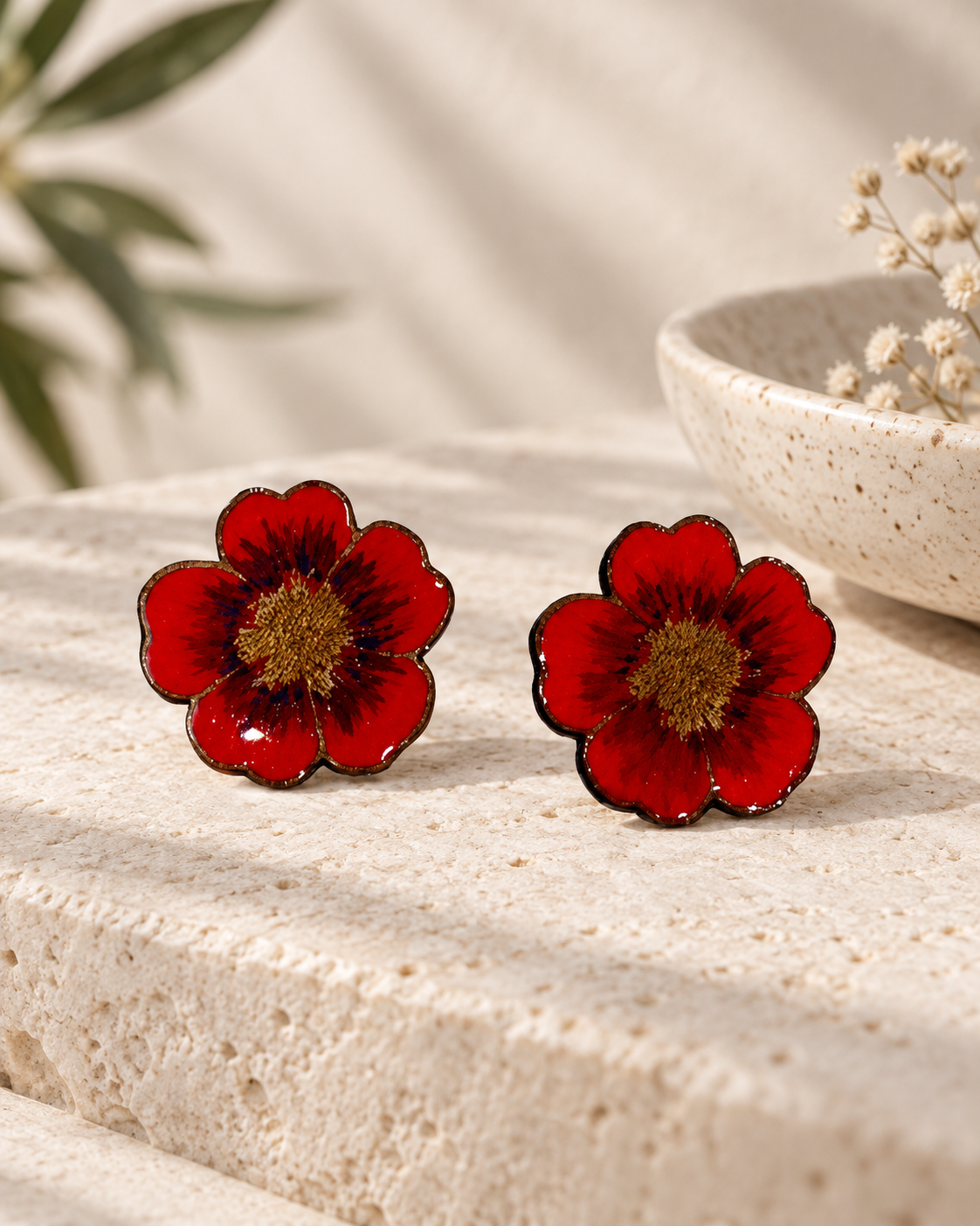 Wooden Poppy Earrings