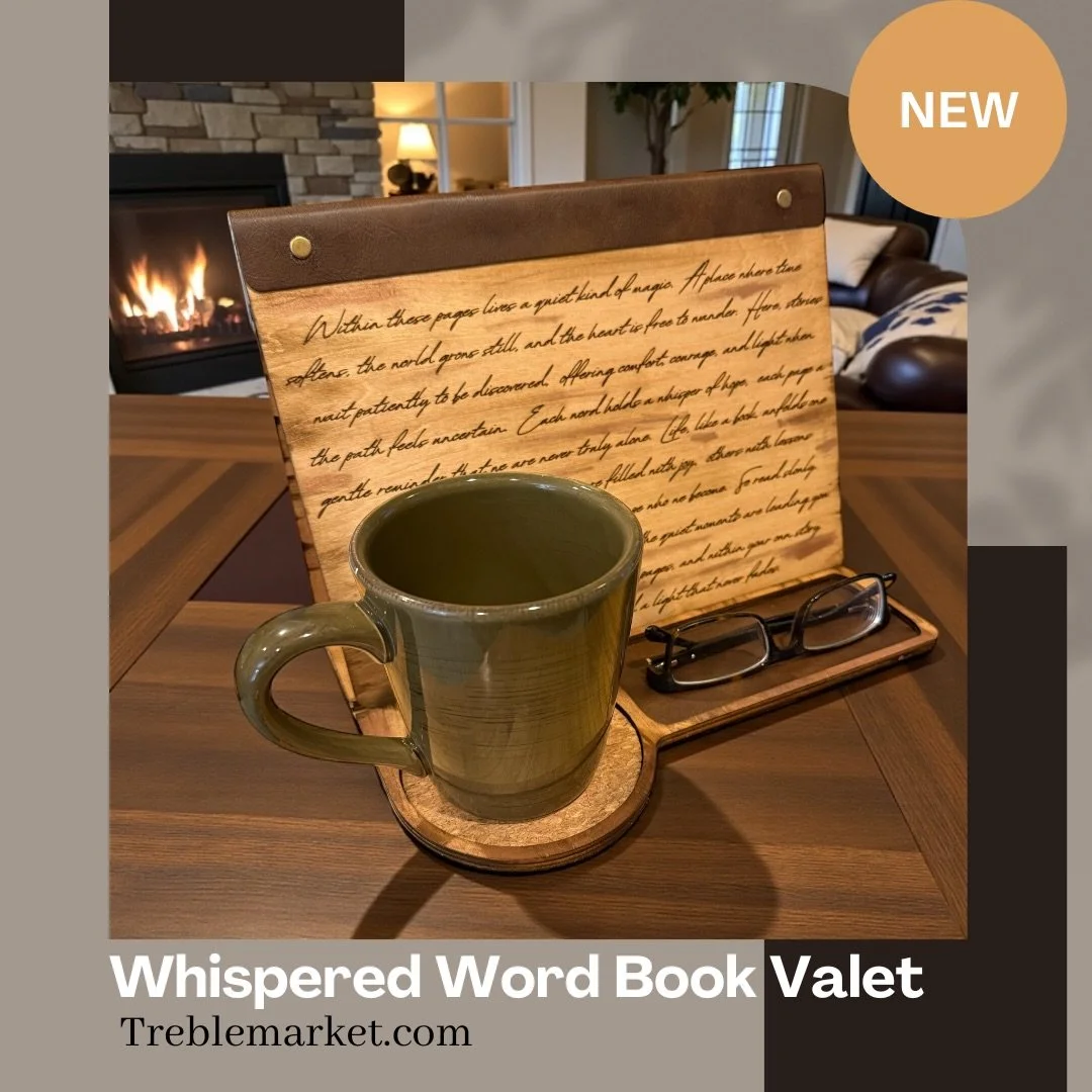 The Whispered Wood Book Valet ~ Available only at TrebleMarket.com (Link in comments)

#treblemarket #bookrest #bookvalet #booklover❤️ #woodwork