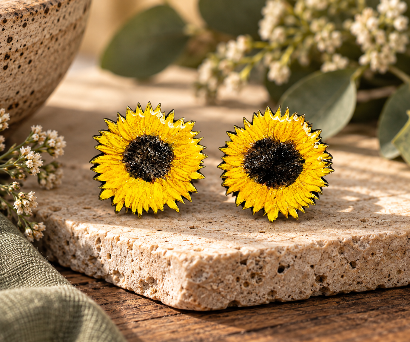 Wooden Sunflower Earrings