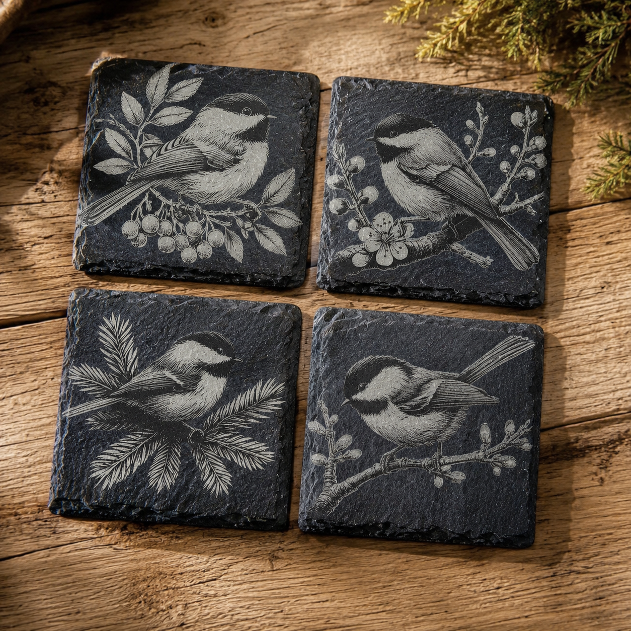 Chickadee Slate Coasters
