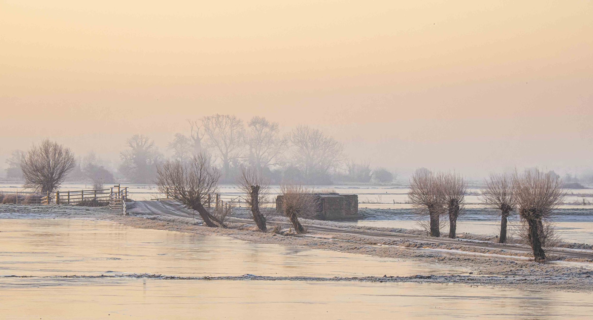 Sunrise on the Godney Road in Flood