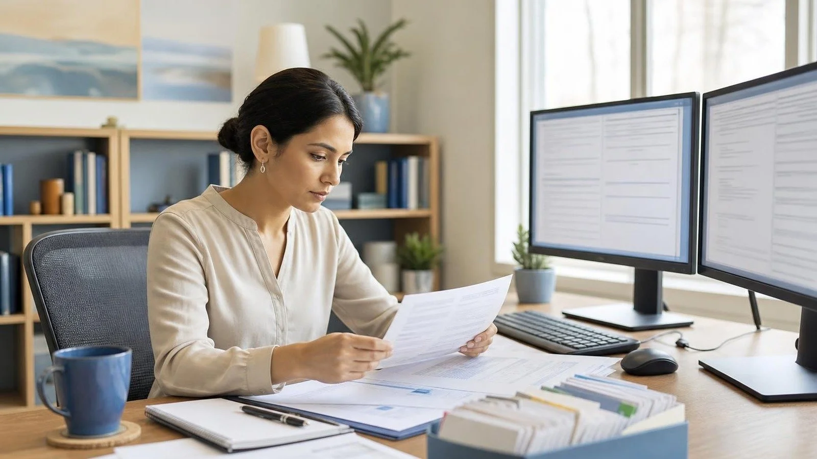 Professional linguist reviewing translated documents for an Indiana organization
