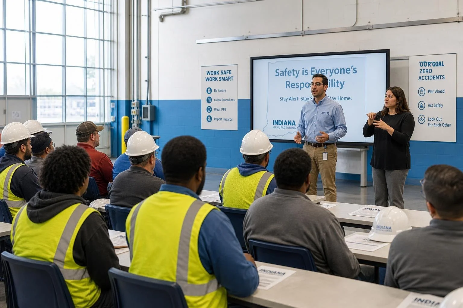 OSHA safety training interpreter Indiana assisting factory workers