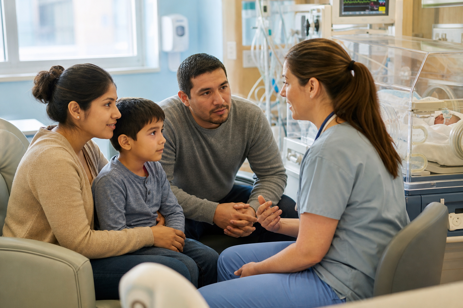 Certified interpreter supporting a multilingual family in a children's hospital NICU in Evansville Indiana