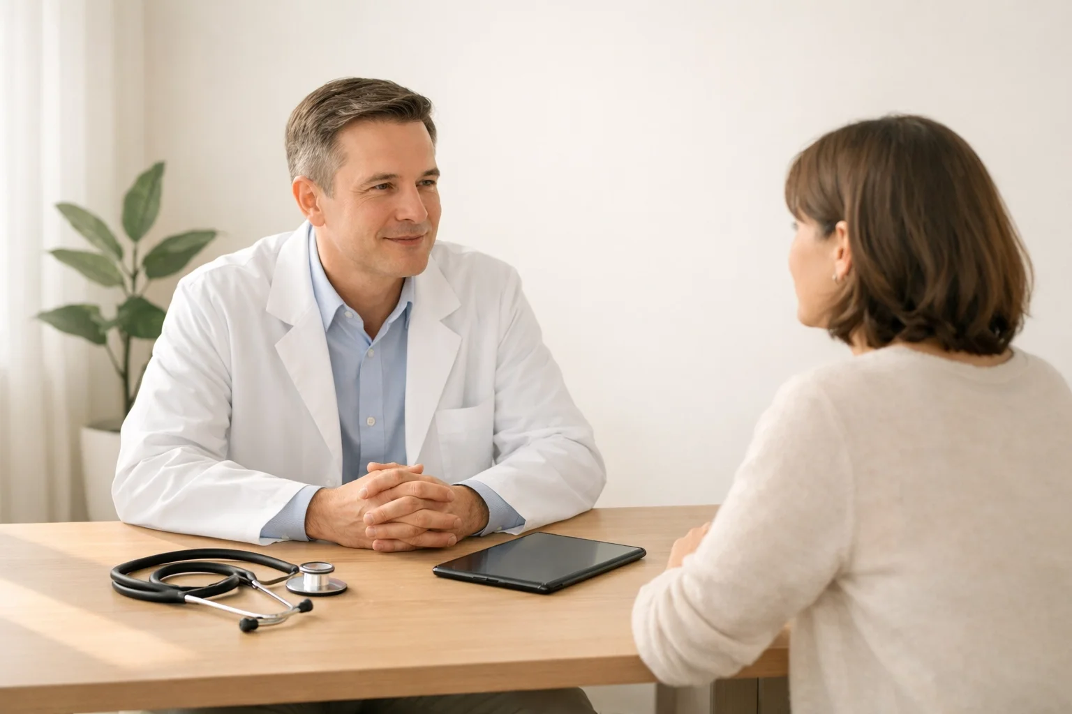 Doctor attentively consulting a patient, representing clear communication through professional medical interpretation services in healthcare