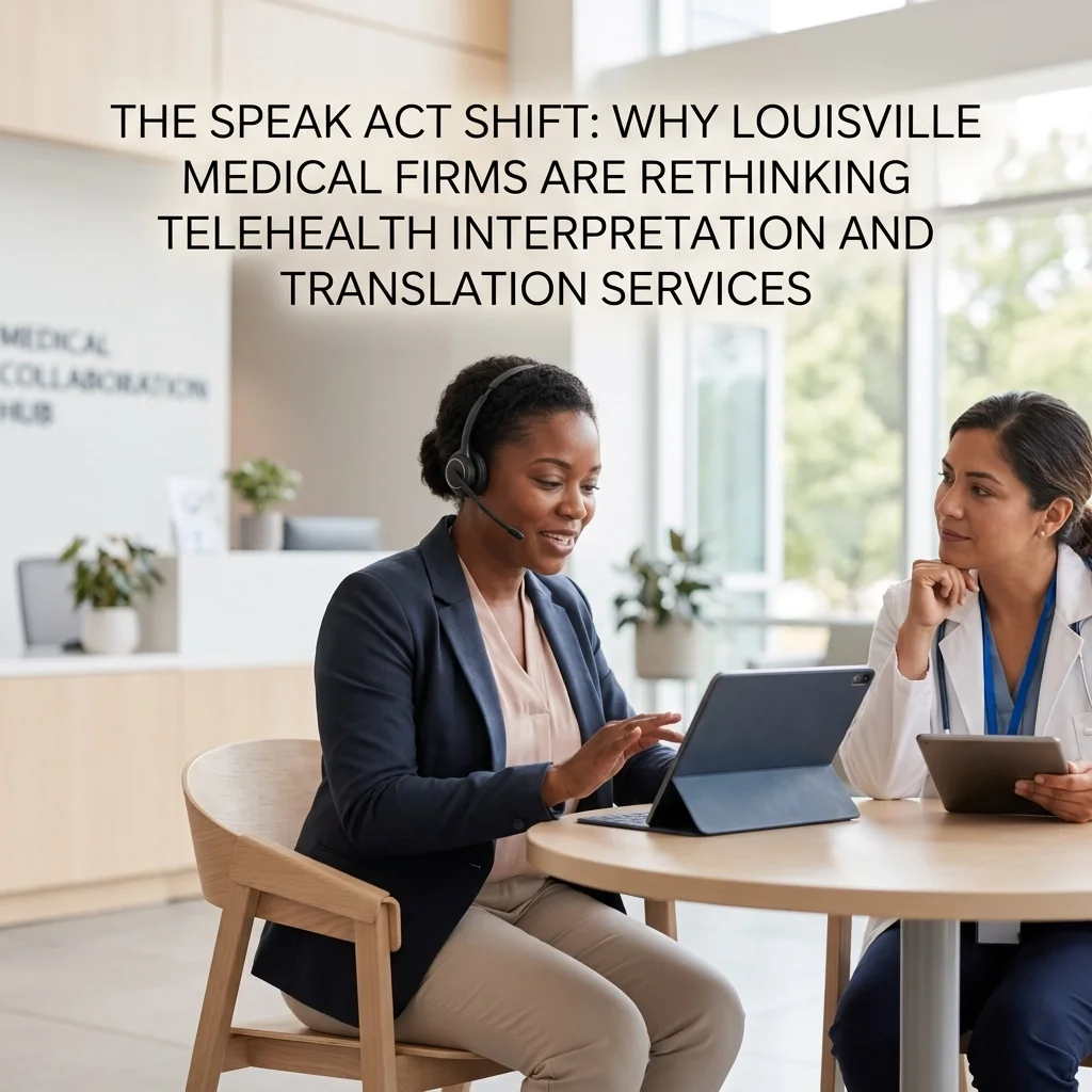 Louisville healthcare provider using telehealth interpretation services with a medical interpreter, highlighting the SPEAK Act shift in patient communication.