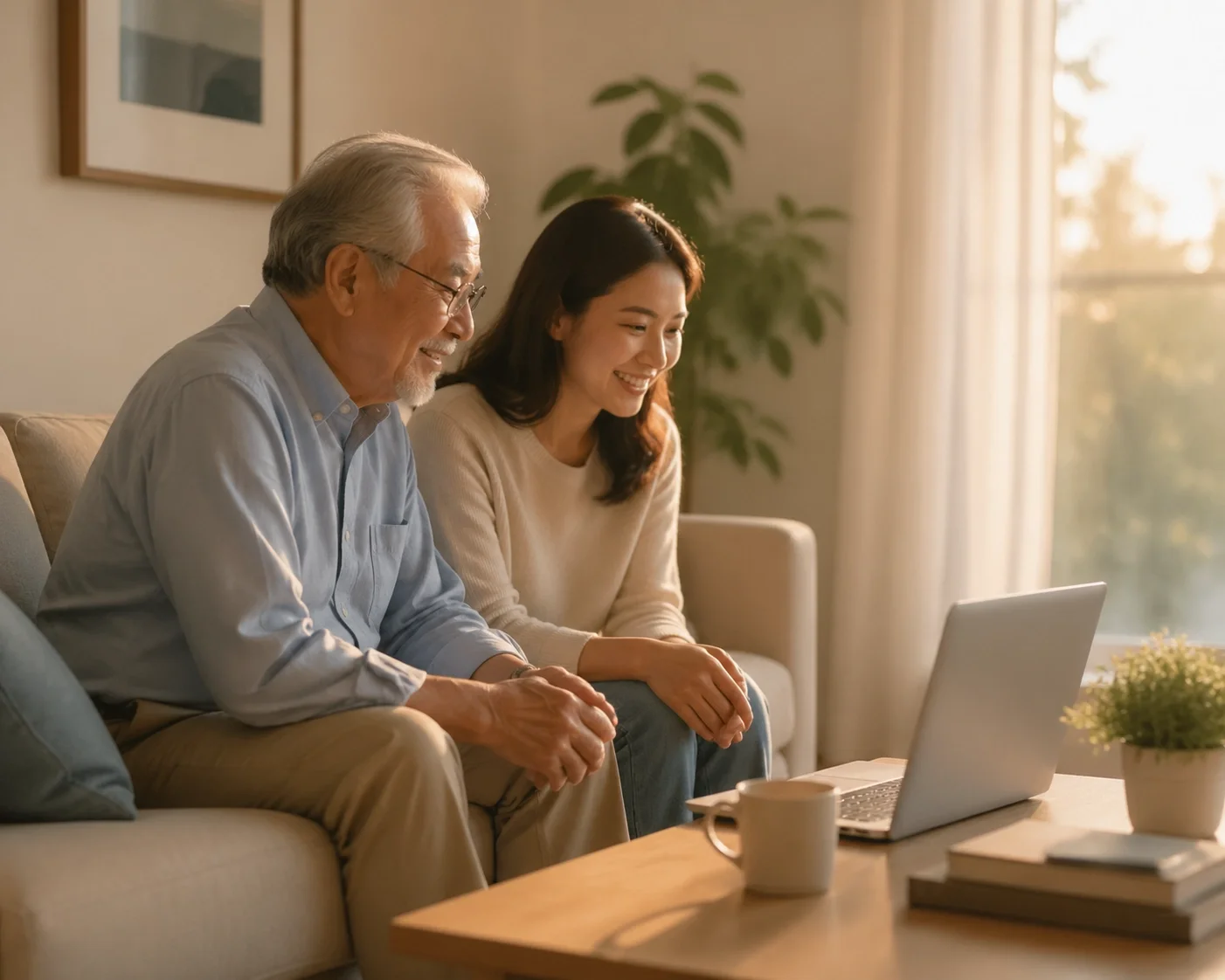 Louisville healthcare patient and caregiver using a laptop for SPEAK Act telehealth interpretation support during a virtual medical visit.