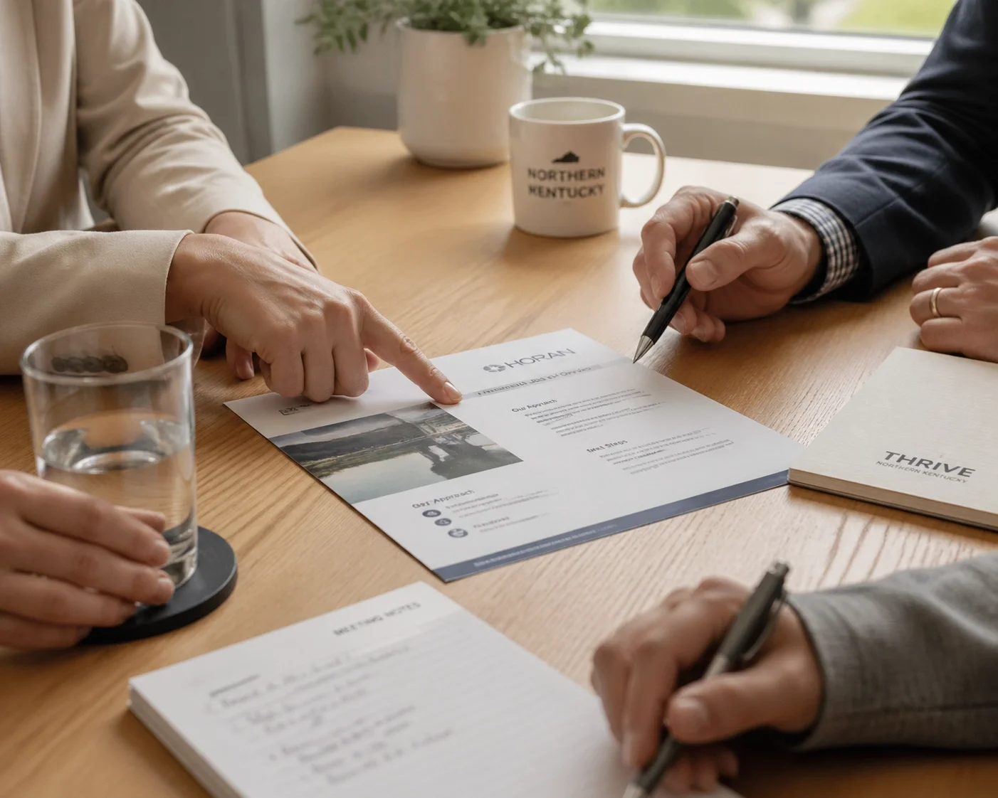 Louisville translation services team reviewing business documents with a client, supporting accurate communication for local Kentucky organizations.