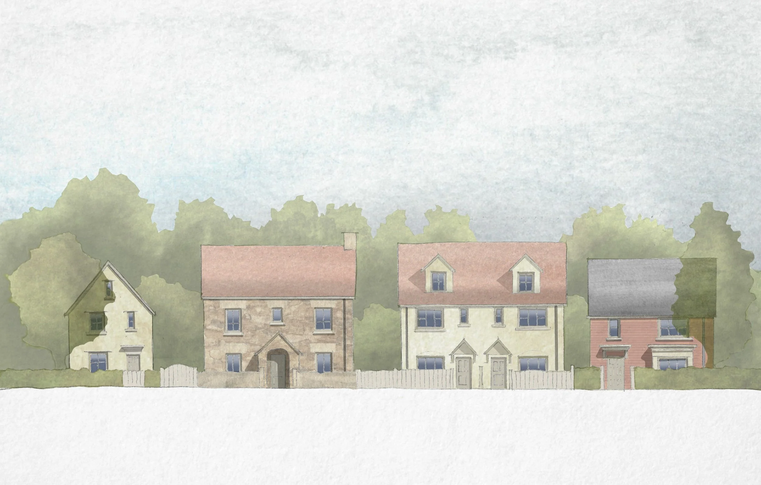 Typical street elevation for new village in England design by Robert Adam.