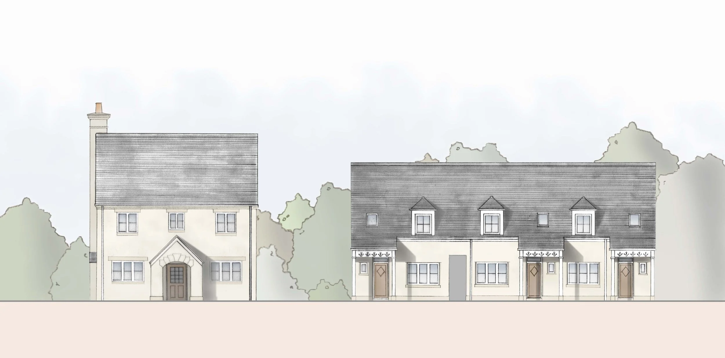 Typical street elevation for new village in England design by Robert Adam.