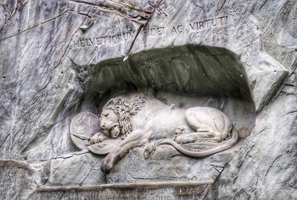 Close up of the  Lion Monument in Luzern, Switzerland.