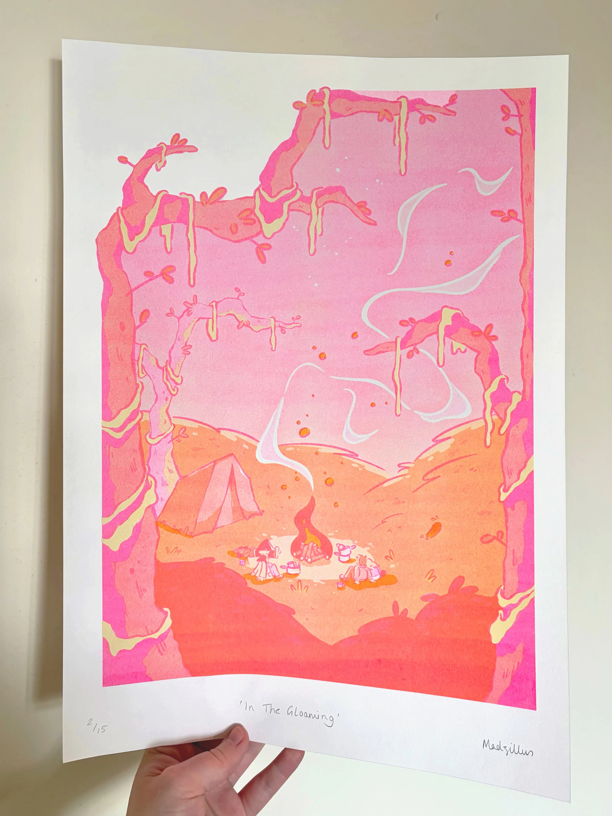 In The Gloaming pink + yellow Riso print