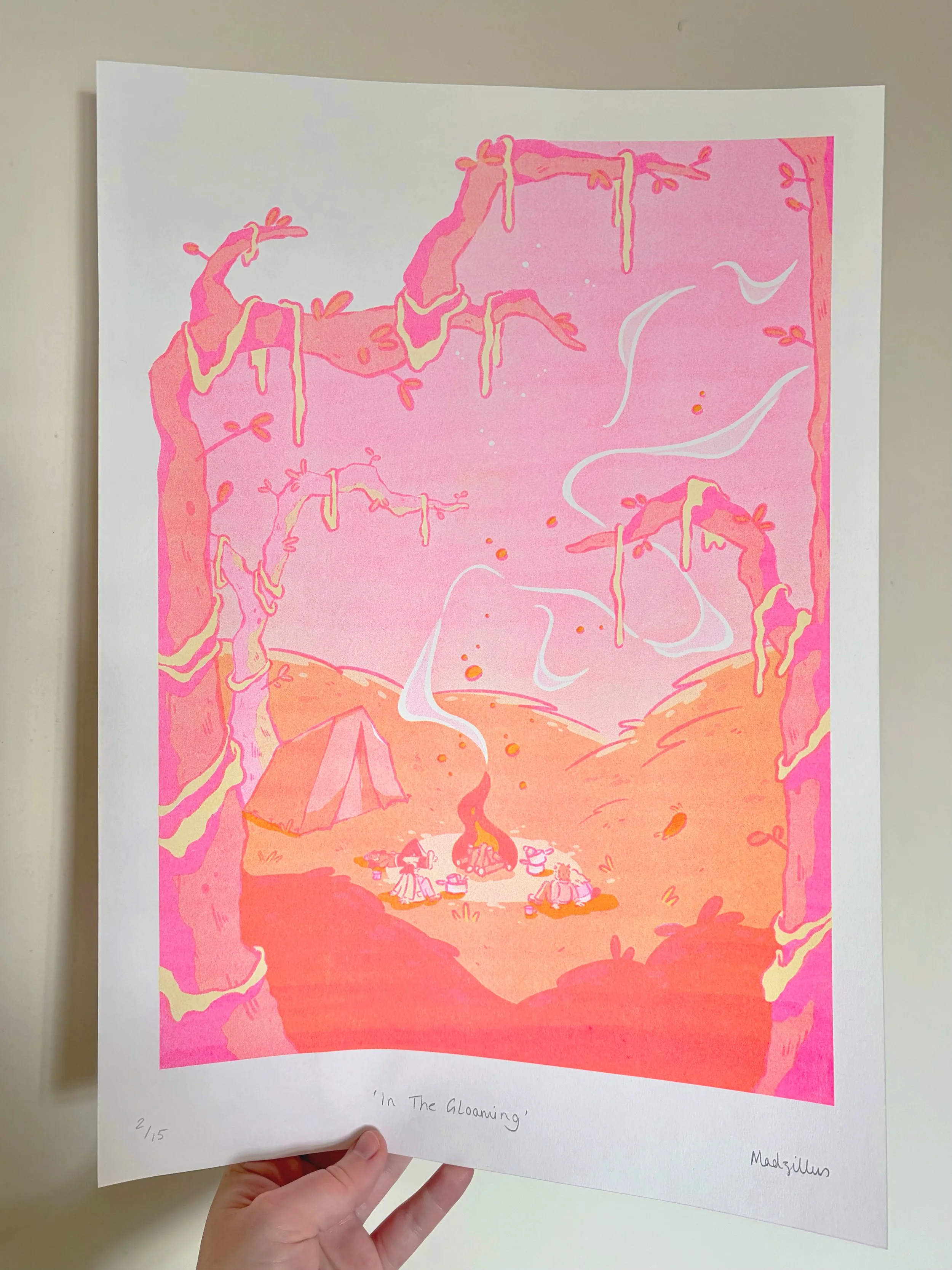 In The Gloaming pink + yellow Riso print