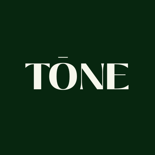 The word 'TÖNE' written in white font on a dark green background.