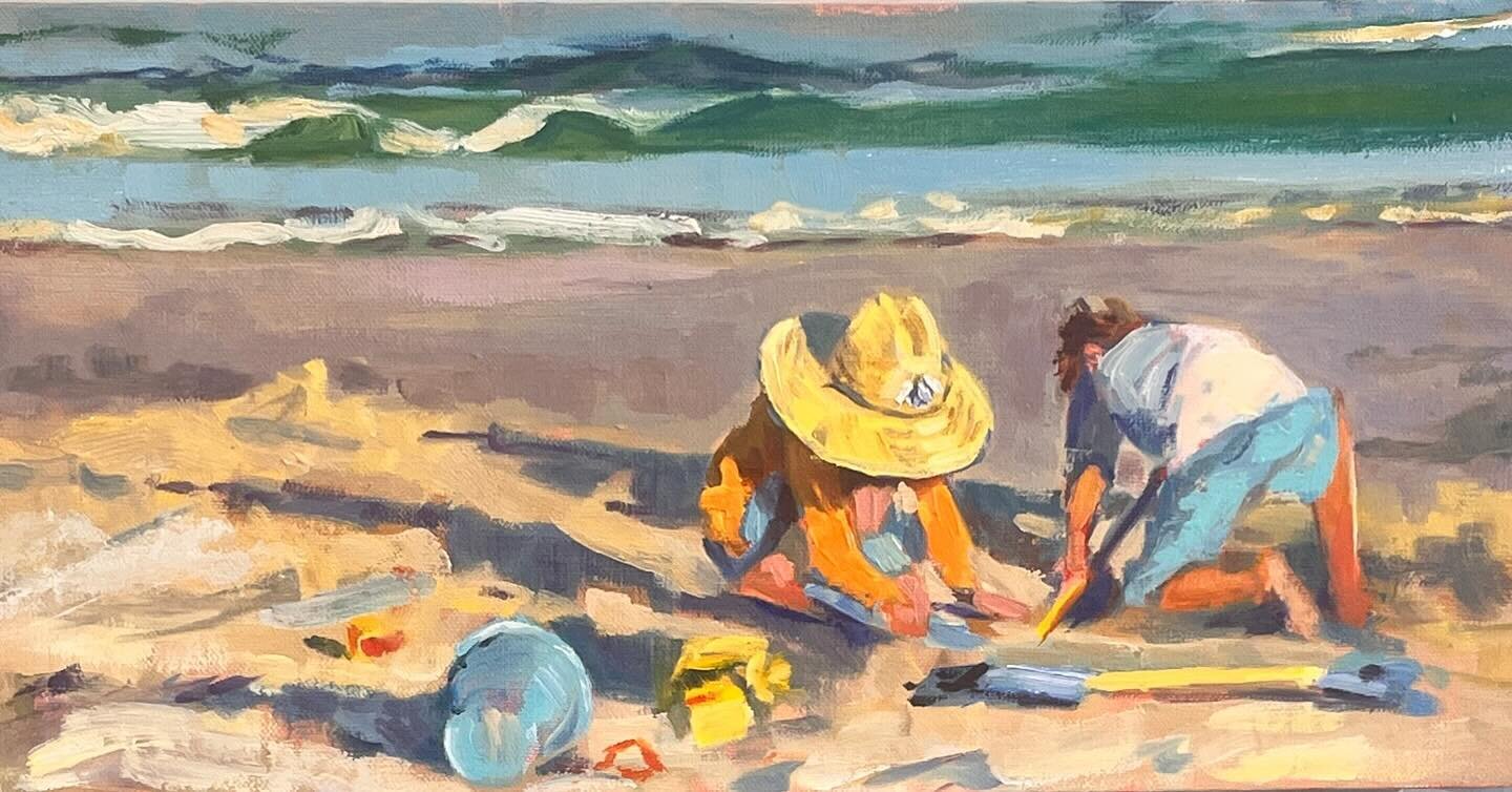 4 months &lsquo;til we&rsquo;re at the beach! New oil painting of Boys enjoying the Magic Hour. 
Chair 6.