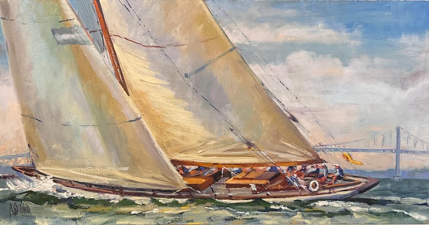 This 12-meter yacht is the Onawa out of Newport. Built in 1928 for the NY Yacht Club. This oil painting is 24x12. Thanks so much @danielforster01 for your amazing photography reference! Grateful 🙏