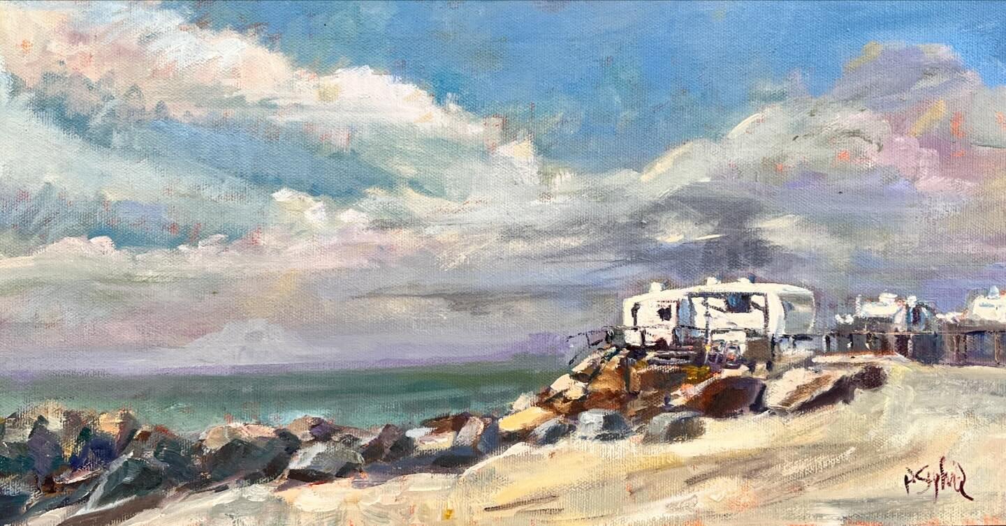 A summer place - new oil painting of campers overlooking Matunuck.