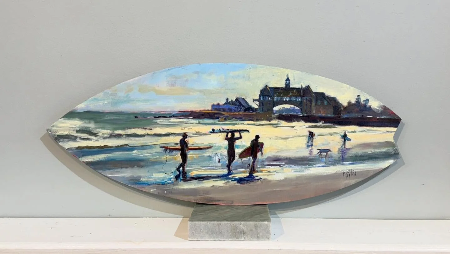 24&rdquo; surfboard oil painting &ldquo;January Surfing&rdquo; 
A donation for the auction celebrating 100 years of the Narragansett Chamber. Online auction until 9pm or in person at the Dunes Club. 
#coastal decor #narragansett #surfart #dunesclub #