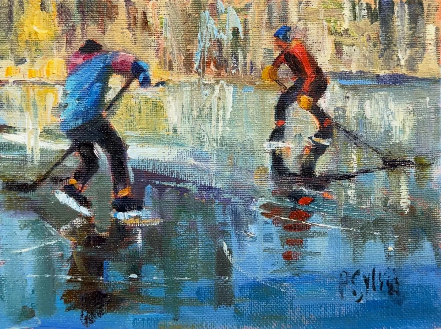 Two new oil paintings. 
Pond Hockey! Halcyon winter memory ❤️
#pvdartclub #oilpaintings #pondhockey