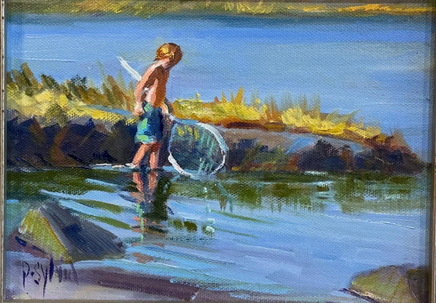 There&rsquo;s  something about a child with a net- halcyon summer days. This small oil painting will be at the Little pictures show at Providence Art club.  Open to the public until Dec 22. #littlepictures2025 #pvdartclub #thewayback