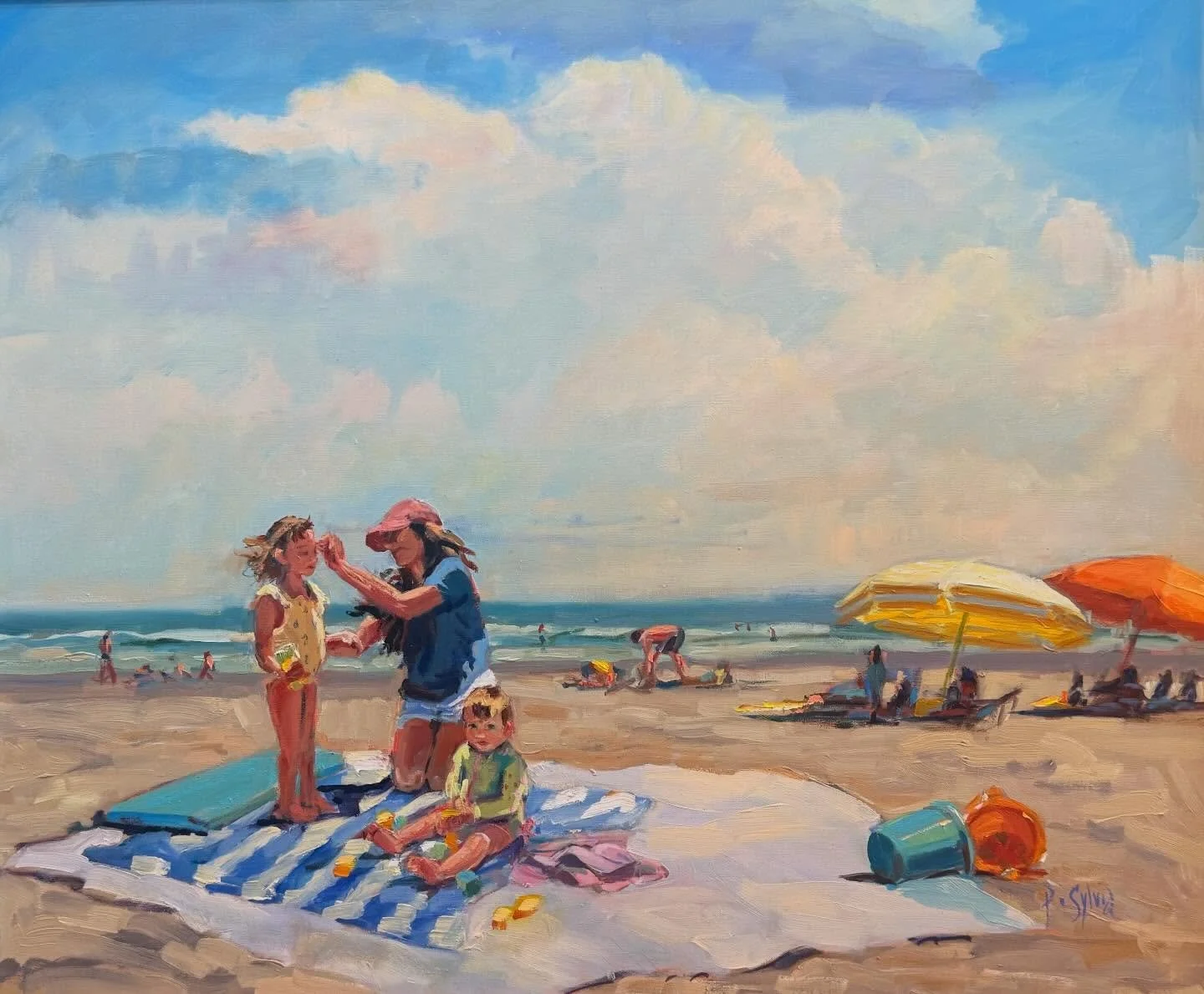 Just finished this moment in time oil painting. So honored to have captured a special summer for this young family. 
#greenhillbeach #narragansettri #nosummerevercameback #adayatthebeach #so_rimag @newportartistscollective @paintersoverlight @patisyl