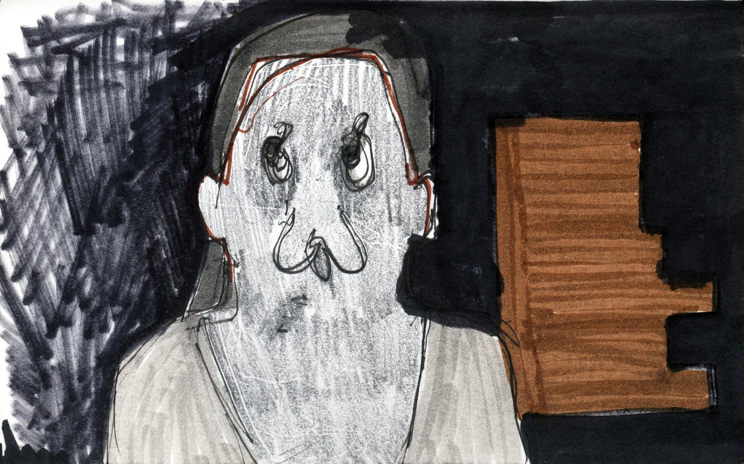 Drawing media on photograph, 4x6in, 2008. 