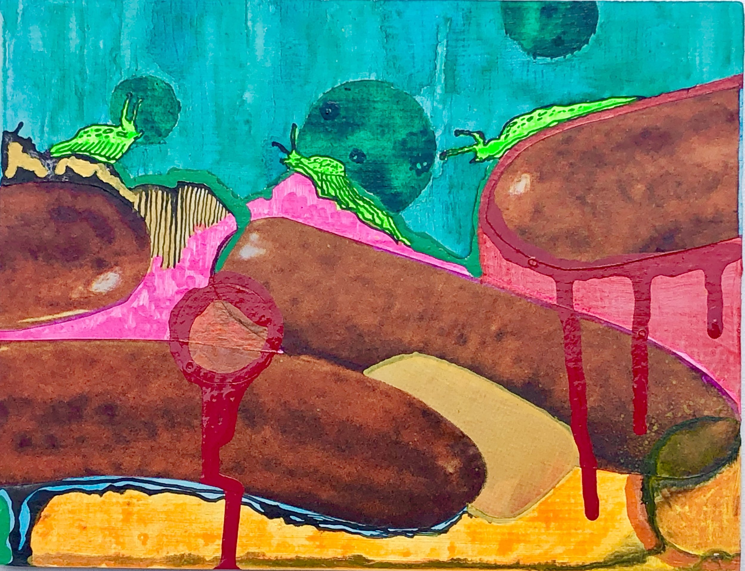 Untitled. Collage, acrylic, and ink on canvas panel, 5x7in, 2020. NFS