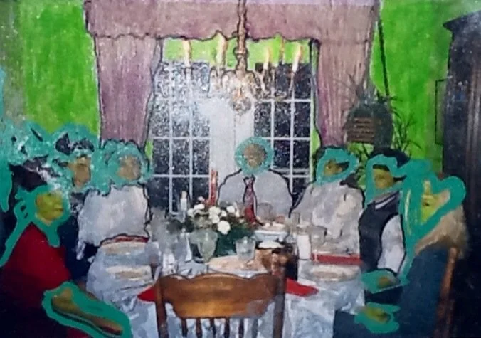 Xmas Dinner. Mixed media on photograph, 8x10in, 2014.