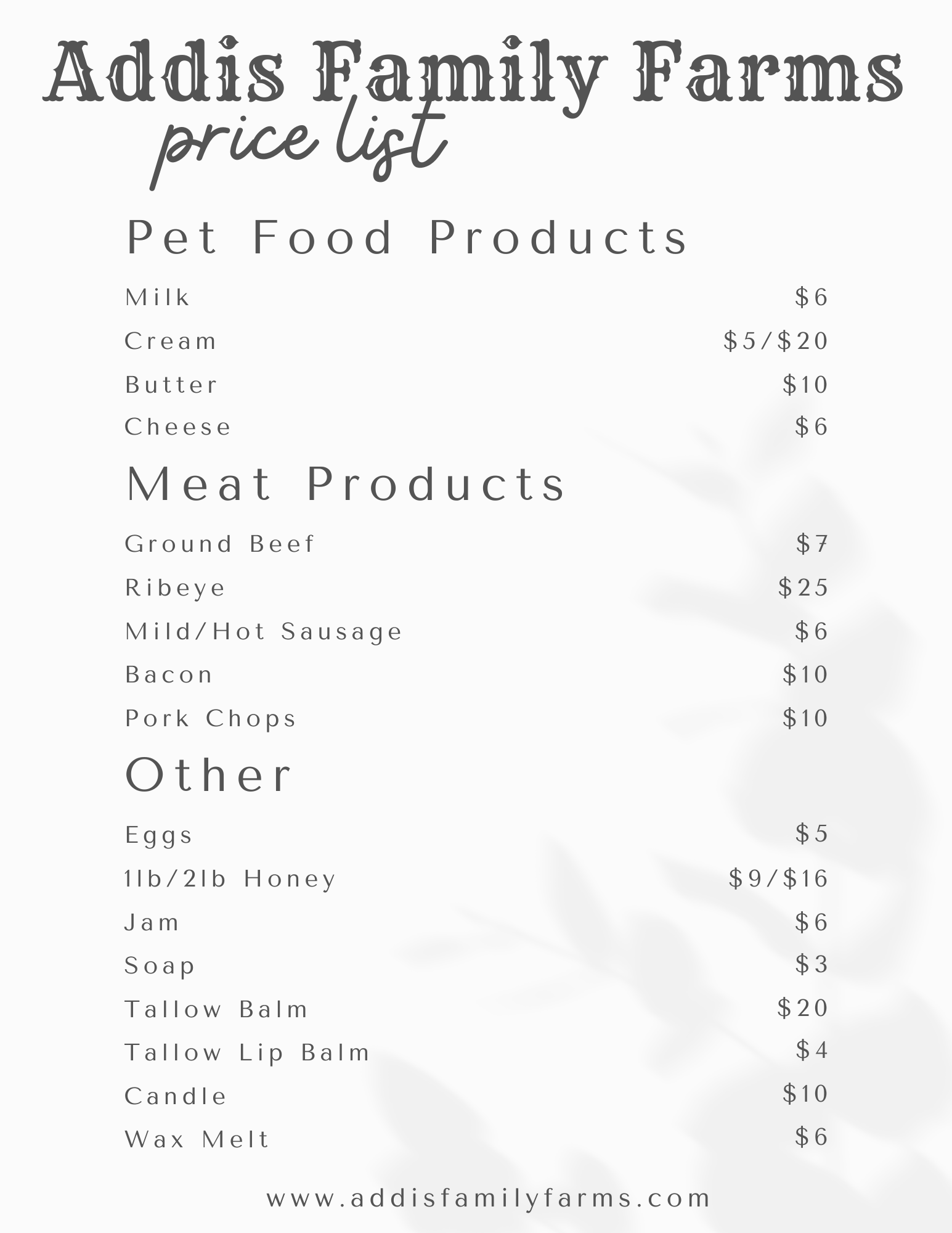 Prices Addis Family Farms prices-addis-family-farms