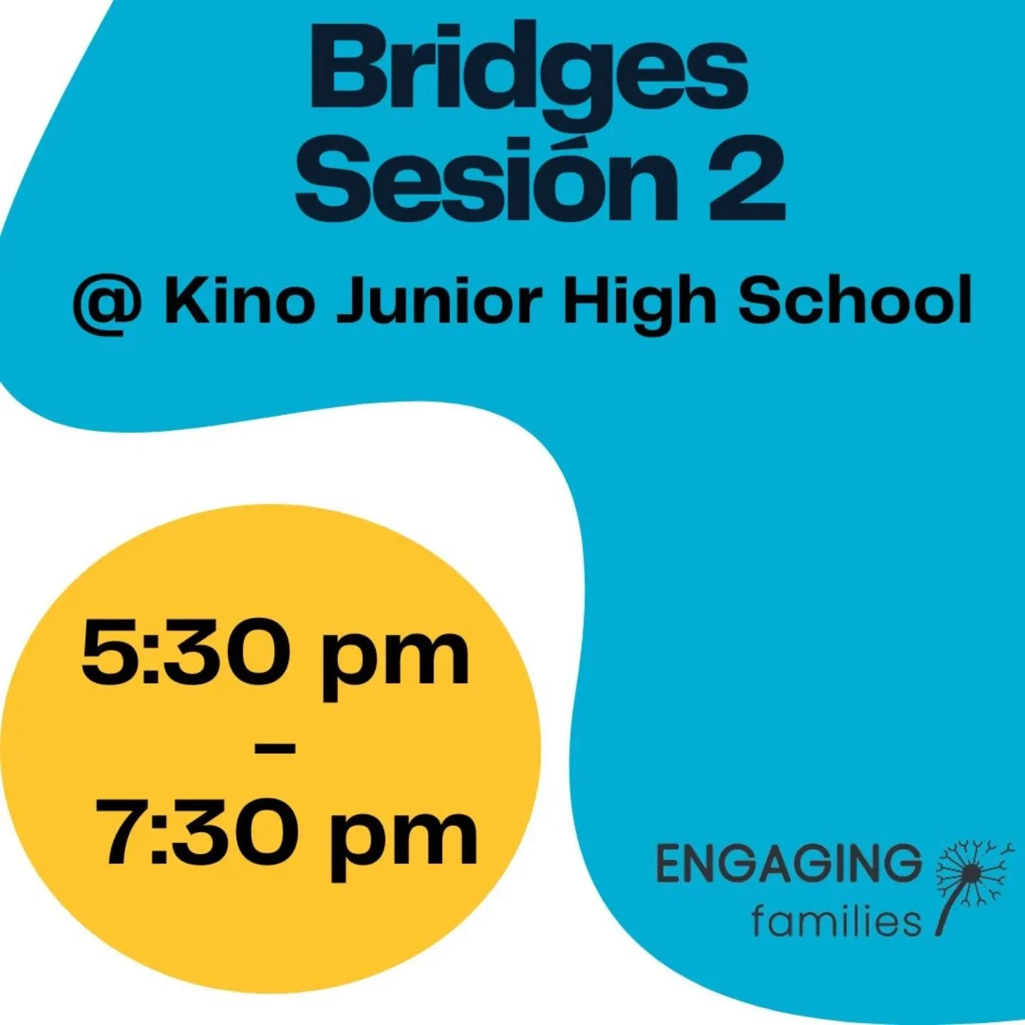 Nuestra segunda sesi&oacute;n del grupo Bridges es ⭐️HOY! ⭐️en el auditorio de la escuela secundaria Kino Junior High de 5:30 a 7:30 pm. &iexcl;Practique estrategias para fortalecer el v&iacute;nculo con su adolescente y ayudarle a ser independiente 