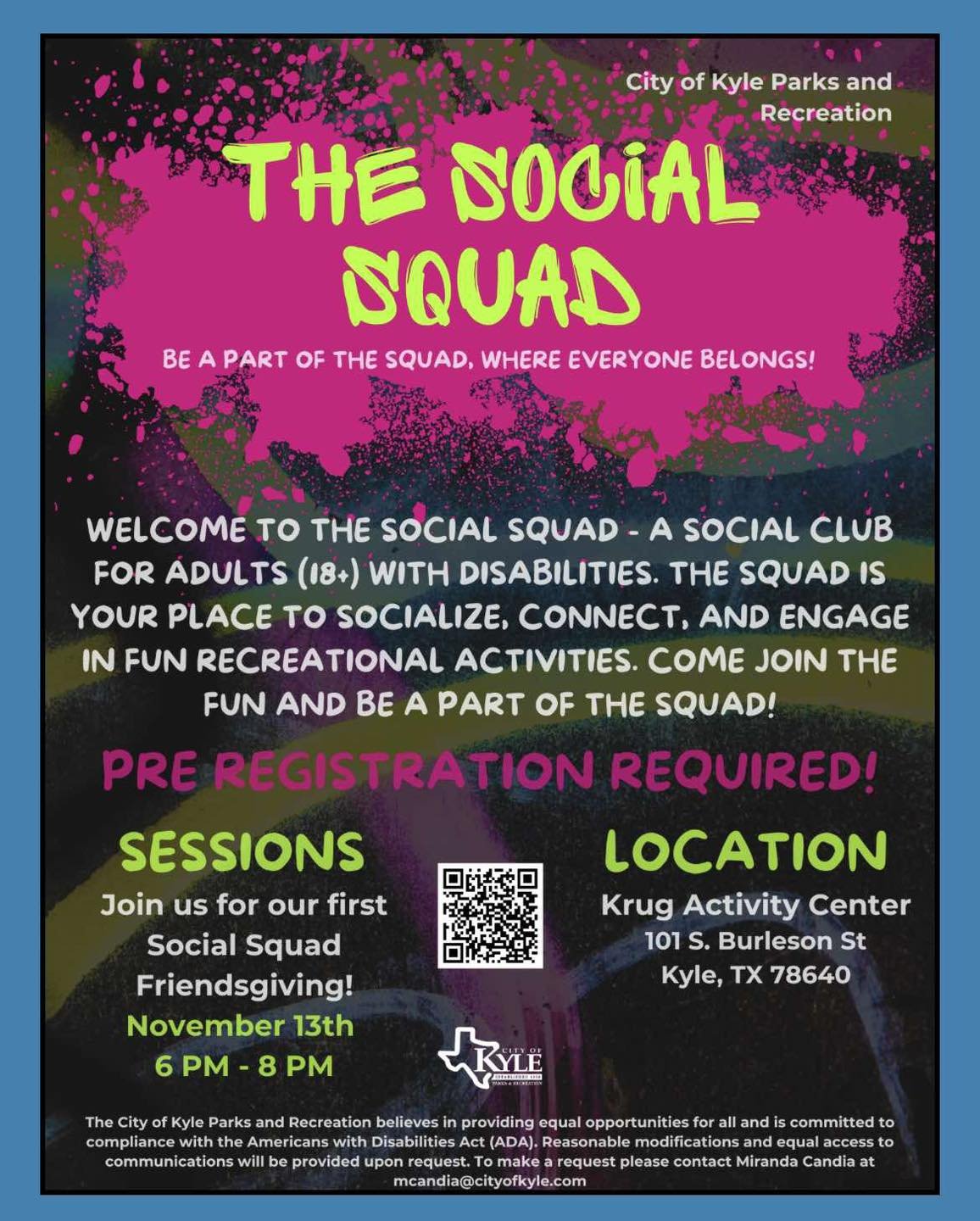 This Wednesday, November 13th come join the Social Squad.