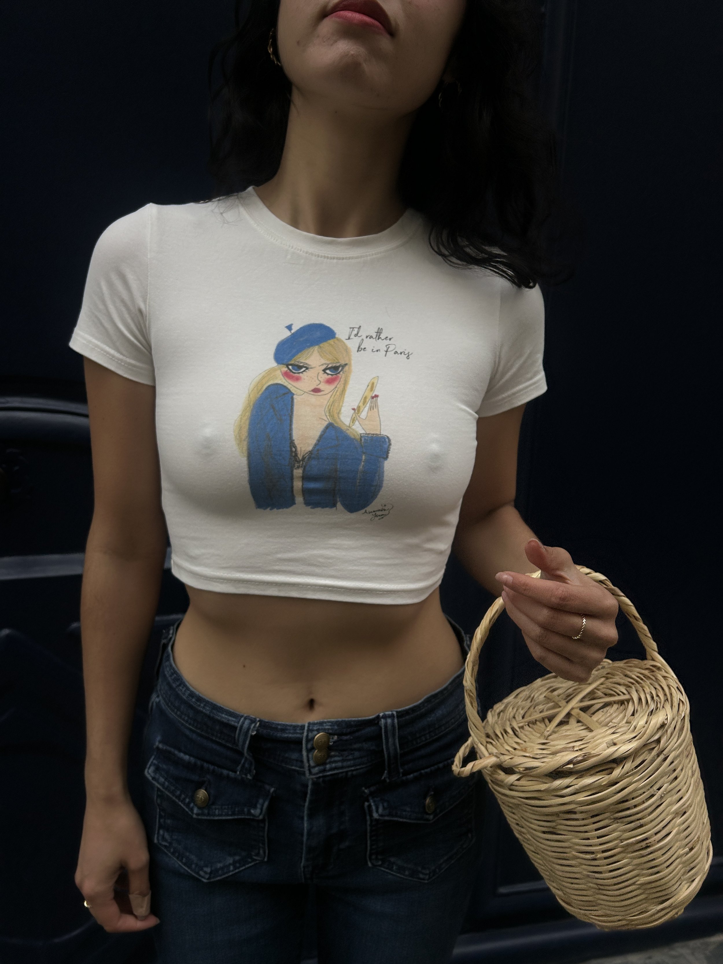 'I'd rather be in Paris" Fitted Crop Cotton T-Shirt