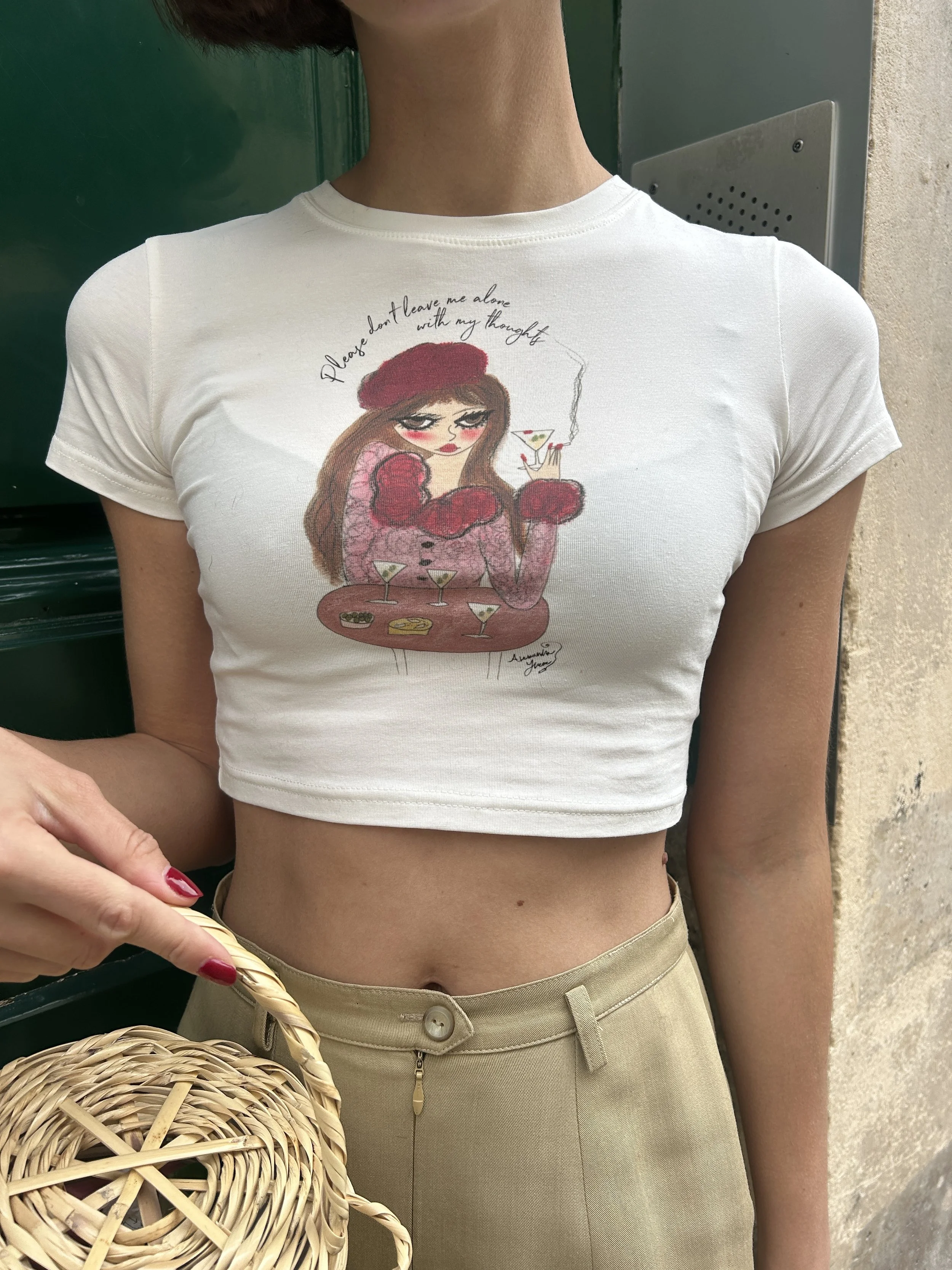 "Alone With my Thoughts" Fitted Crop Cotton T-Shirt