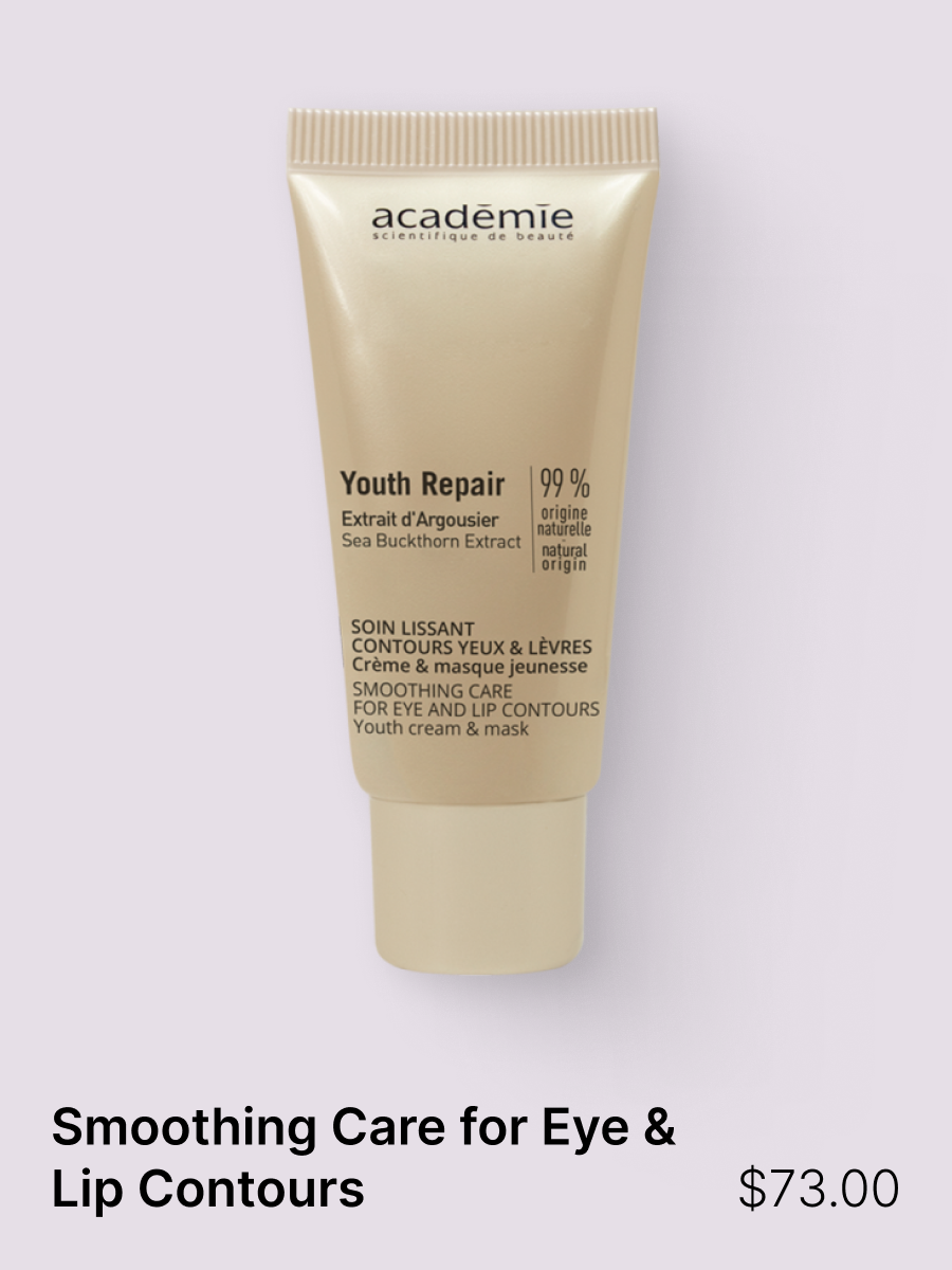 Rich in soy extract, this eye and lip contour treatment visibly reduces the appearance of wrinkles and smoothes features. Combined with sea buckthorn extract, as in the entire Youth Repair line, it's ideal for anyone wishing to treat all the signs of