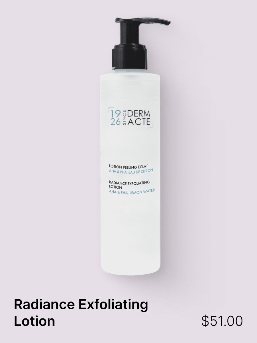 A true skin renovator, thanks to the AHA and PHA (lactic acid and gluconolactone) it contains. Targets pigmentary spots as well as enlarged pores and blackheads, signs of aging and uneven skin tone. The original lemon water contained in the formula m