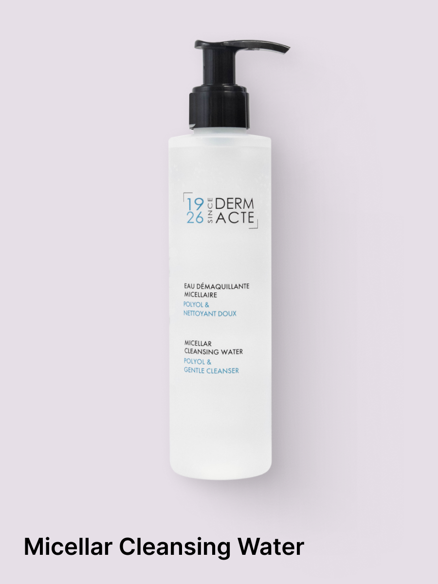 Dye-free, DermActe Micellar Cleansing Water cleanses and removes make-up from the face and eyes. It's a gentle cleanser that removes make-up without aggressing the skin, thanks to polyol. It's a multi-action 3-in-1 product that removes make-up, quick