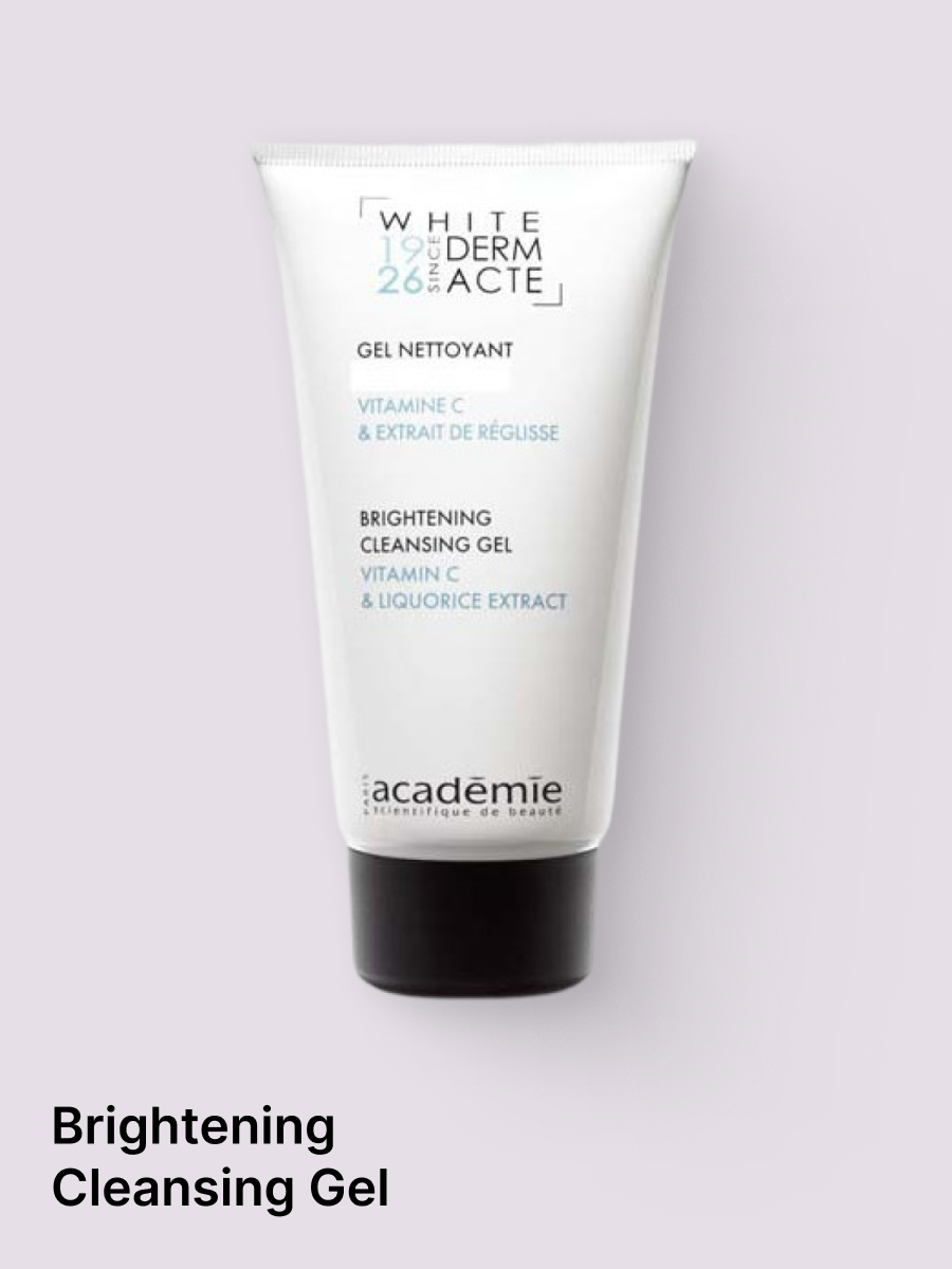 Derm Acte's soap-free Brightening Cleansing Gel gently cleanses the skin and removes impurities and make-up. It contains vitamin C and licorice extract to help reduce the appearance of pigmentation spots and illuminate the complexion. We recommend co