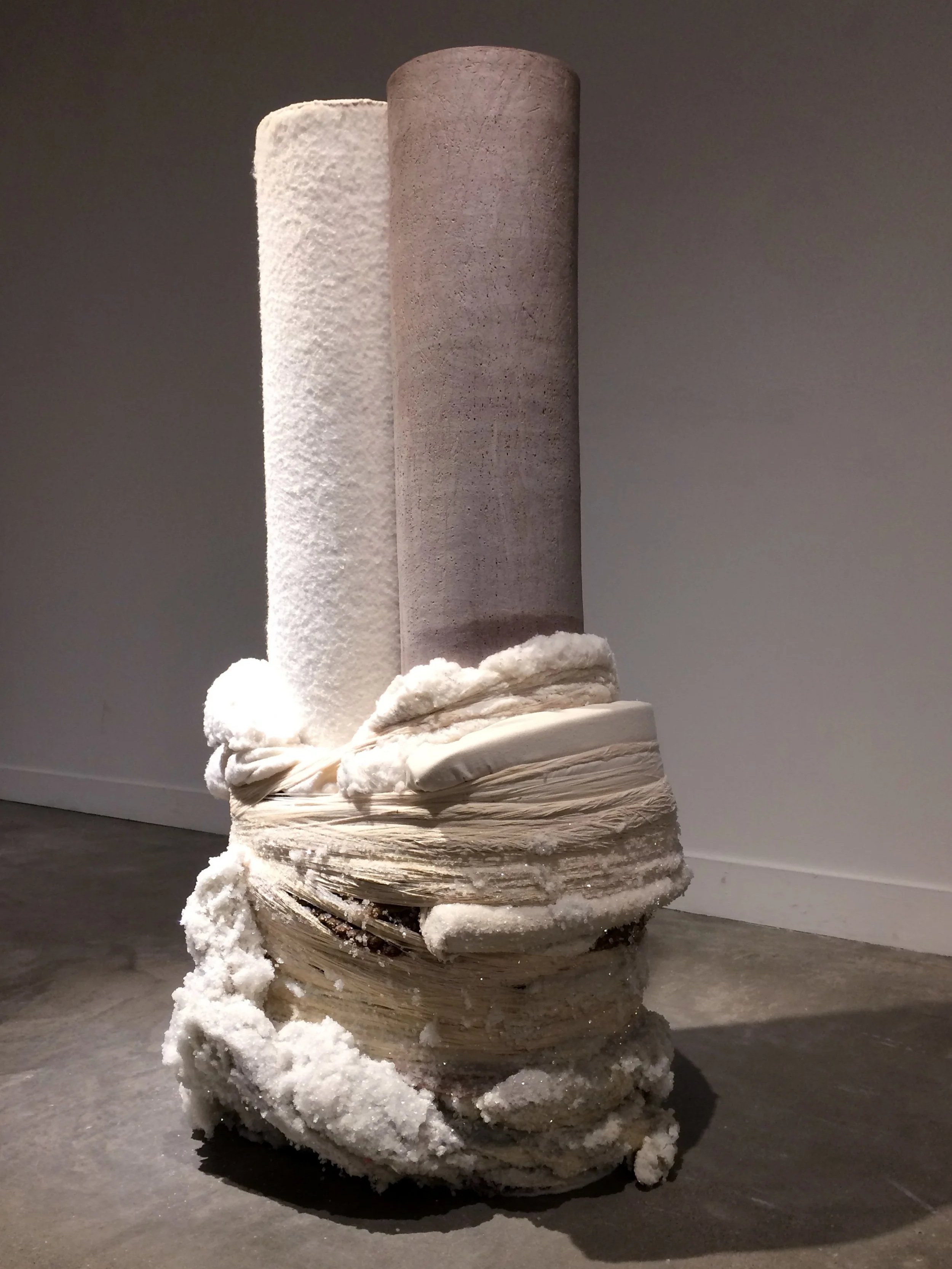 On the Mend / Clay, cotton batting, thread, borax crystals.